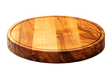 Oval wooden cutting board displays rich grain detail on transparent background