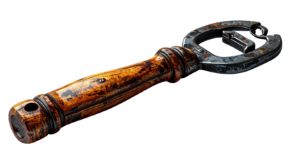 Ornate bottle opener with wooden handle