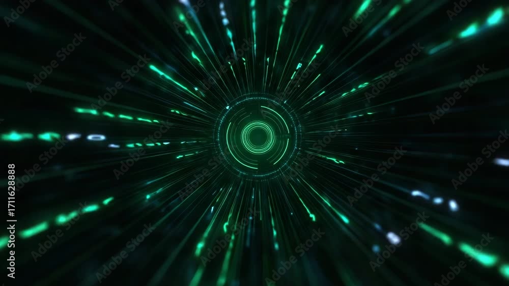 Poster abstract digital background with glowing green lines and numbers, representing data flow and technol
