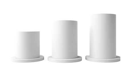 Three white cylindrical pedestals of varying heights (1)