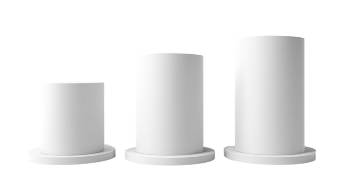 Three white cylindrical pedestals of varying heights (1)
