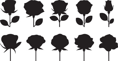 Rose silhouette vector pack: black rose flower clip art for design eps