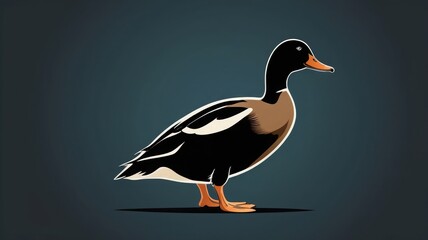 Fototapeta premium A stylized illustration of a duck standing on a flat surface against a dark blue gradient background.