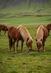 Obraz premium Icelandic Horses: Grazing in the Highland Pasture