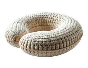 Knitted, curved pillow.  Ergonomic design