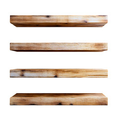 Obraz premium Four aged rustic wooden planks with visible grain and texture on a dark backdrop isolated on a white or transparent background