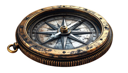 Detailed steampunk compass, aged brass, intricate design