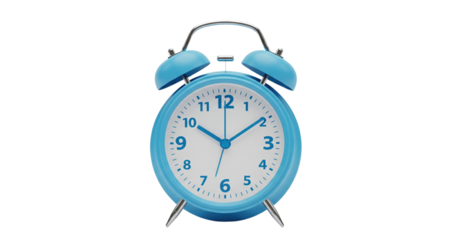 Classic alarm clock with blue frame isolated on transparent background, png. - Powered by Adobe