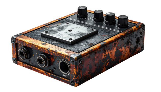 Rusty, metallic audio effect box
