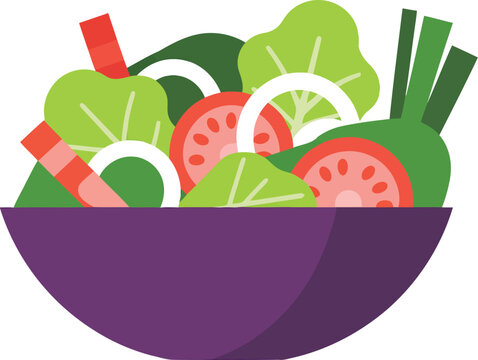 Fresh garden salad bowl healthy meal flat illustration vector