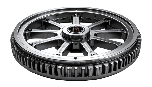 Detailed view of a metallic industrial gear