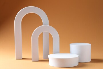 Promotion. Podiums for product presentation on beige background