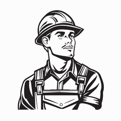 Construction Worker Wearing Safety Gear and Hard Hat Vector isolated on white background