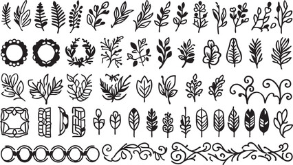Vector leaves and floral elements: black and white botanical illustrations eps silhouette