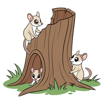 cute cartoon tree stump with three lemurs clip art preview