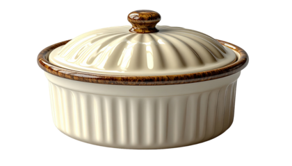 Cream-colored ceramic casserole dish with lid