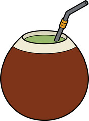 Traditional mate gourd with straw refreshing beverage vector