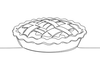 Delicious lattice-top pie artfully drawn with single continuous line for modern culinary projects