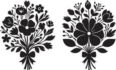 Black and white flower bouquet vector illustration - floral design elements eps silhouette