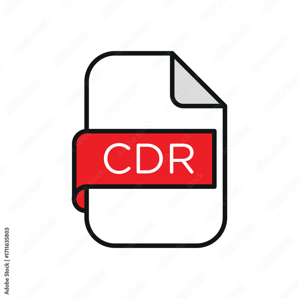 Aufkleber illustration of a cdr file icon with a white document and red label displaying the file extension