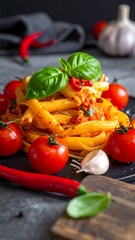 Pasta dish with cherry tomatoes