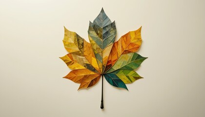 Stunning autumn maple leaf with vibrant mosaic colors for seasonal designs or creative projects, capturing the beauty and essence of fall foliage