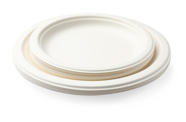 Set of disposable plates isolated on white