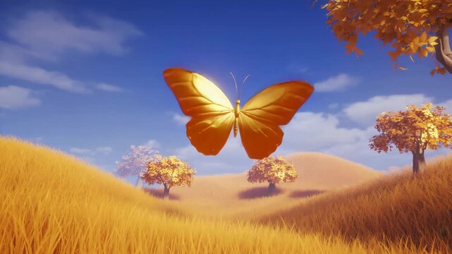 gaint bitterfly in a gold dessert