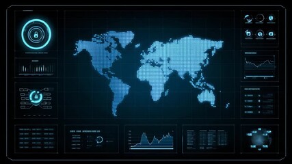 A detailed digital map visualization with analytics, showcasing global data and interactive graphs on a high-tech screen. - Powered by Adobe