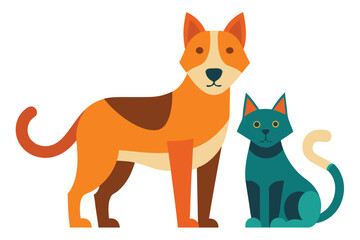 Vector illustration of a dog and a cat in minimalist art style