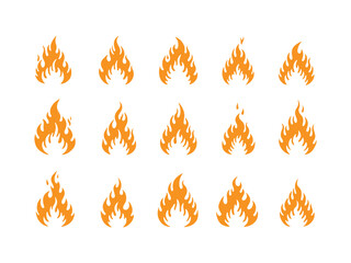 Collection of diverse flaming fire icons representing heat energy and combustion elements