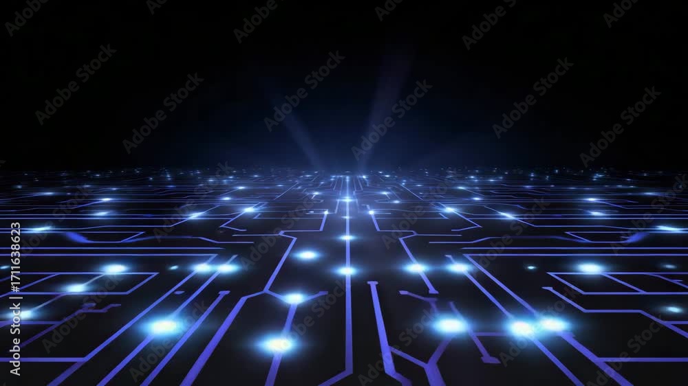 Poster a visually stunning abstract representation of a digital circuit board with glowing lines, symbolizi