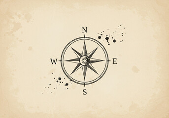 Vintage compass guides your journey of discovery across textured parchment background