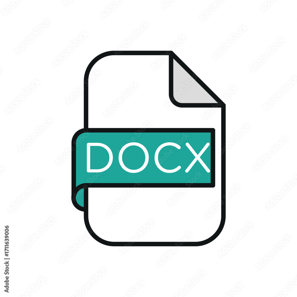 Poster illustration of a document file with docx extension and a folded corner on a white background design