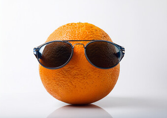 Arancio su sfondo bianco con occhiali da sole