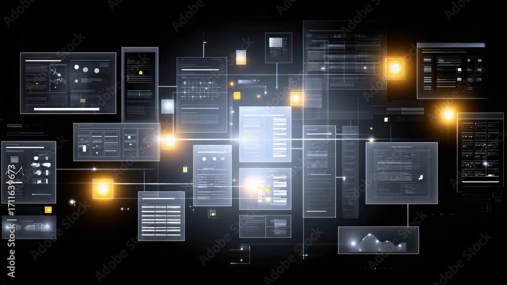Poster Futuristic digital interface showcasing various data visualization and analytics. Ideal for tech projects and presentations.