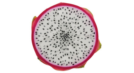 Vibrant tropical dragon fruit slice with seeds isolated on white surface for freshness vector