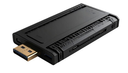 Black rectangular device with ports