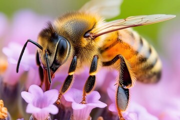 Honey bee on flower close up pollination insect nature