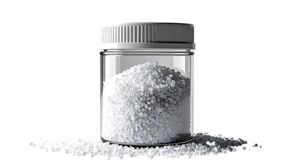 Clear jar filled with white granular substance