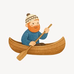 Cartoon man rowing boat illustration.