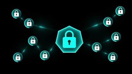 Cyber security data protection business technology privacy concept. Secure network concept with glowing connections and lock icons on black background security. - Powered by Adobe
