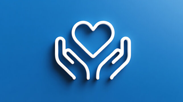 Symbol of Care and Compassion Shown Through Hands Holding a Heart Against a Blue Background