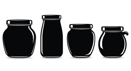 Four glass jars filled with dark contents isolated on ready for design vector
