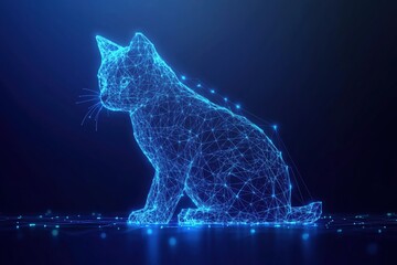 Glowing digital cat silhouette futuristic neon animal technology illustration