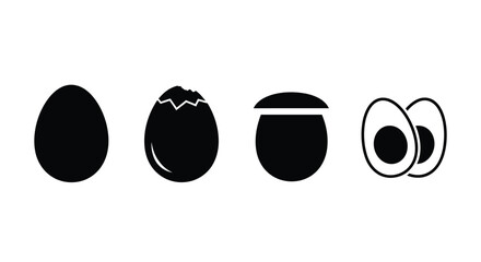 Four stages of egg preparation simple black silhouettes food icons for design vector