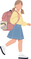 vector illustration of a young girl with a backpack walking to school for an International Day of the Girl Child concept of the right to education.