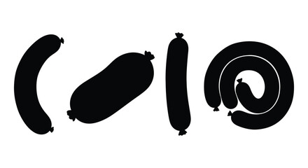 Four black sausage silhouettes various shapes and styles for food design vector