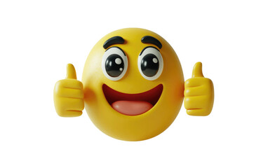 Happy yellow emoji face giving two thumbs up gesture isolated on transparent background