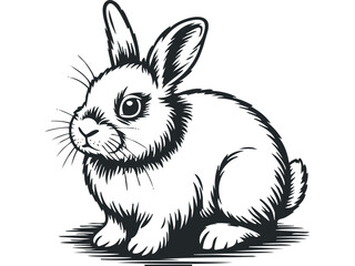 Fototapeta premium Fluffy rabbit sitting on surface with grass detail. Vector hand drawn illustration
